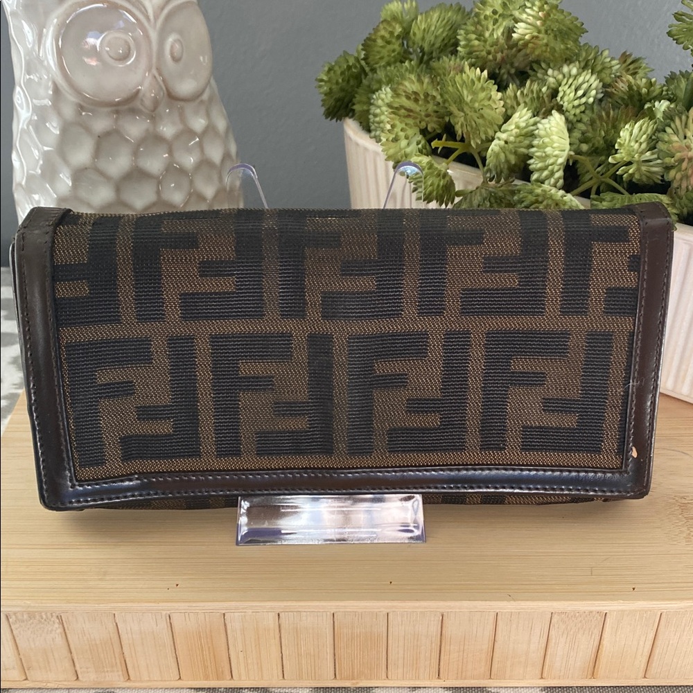 Fendi Brown and Black FF Logo Continental Wallet